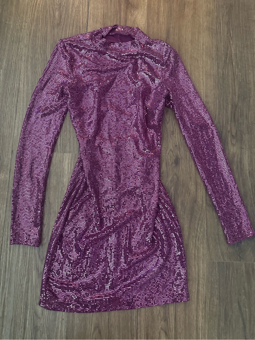 Maroon Purple Sequin Long-Sleeve Mini Dress